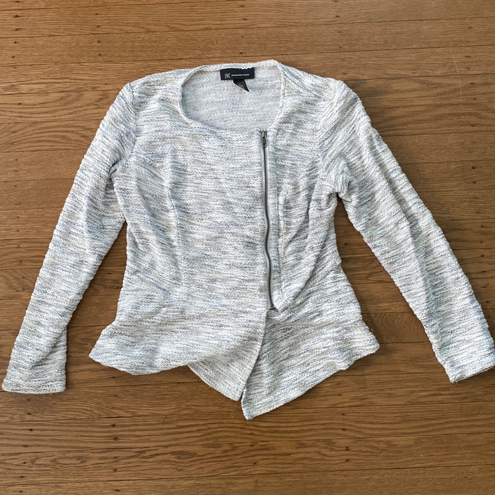 Womens INC Peplum Zip Front Jacket White Small